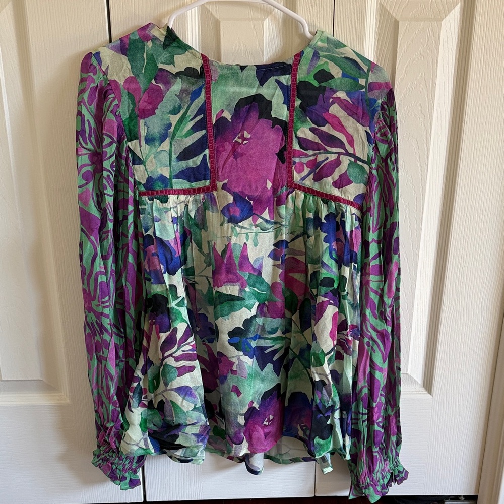 bl^nk Women's Mixed Floral Peasant Blouse in Purple & Green